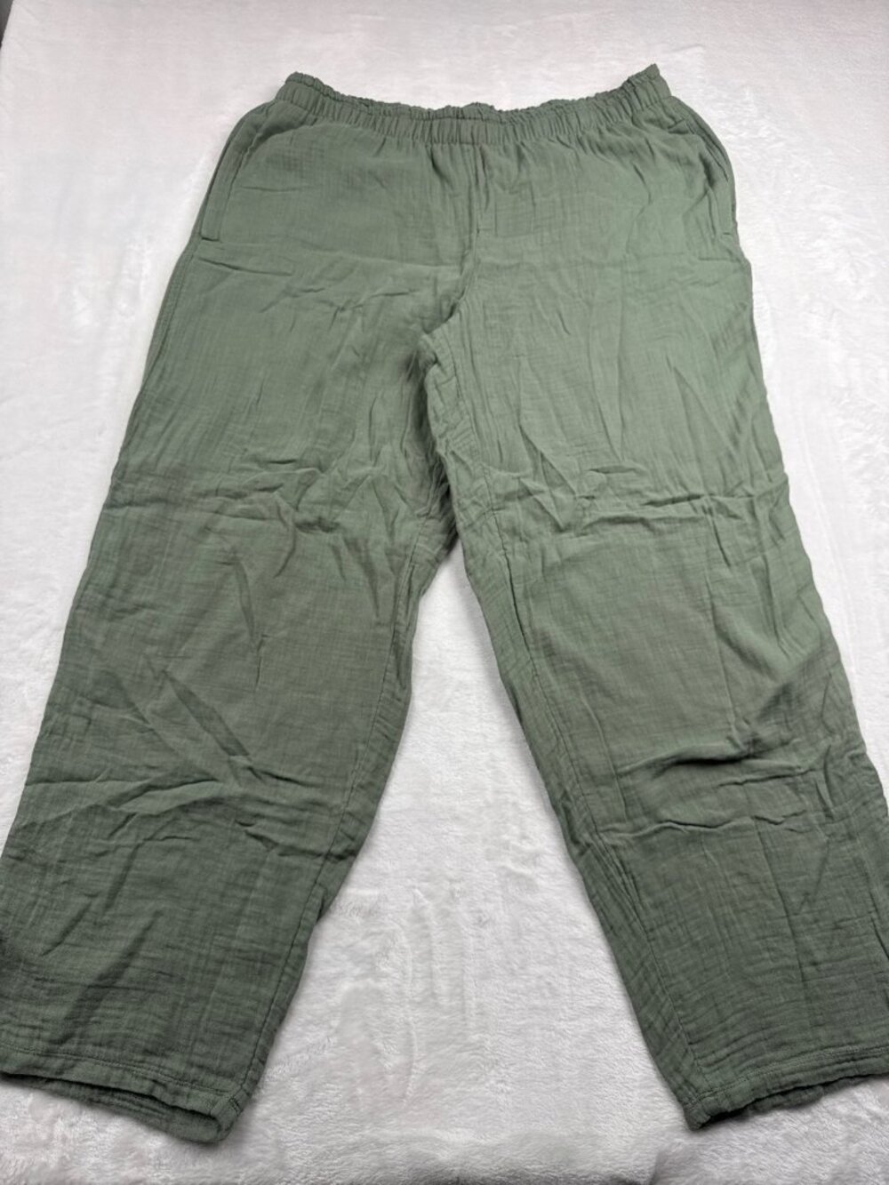 Coldwater Creek Womens Sage Green Linen Elastic Waist Pants Size L